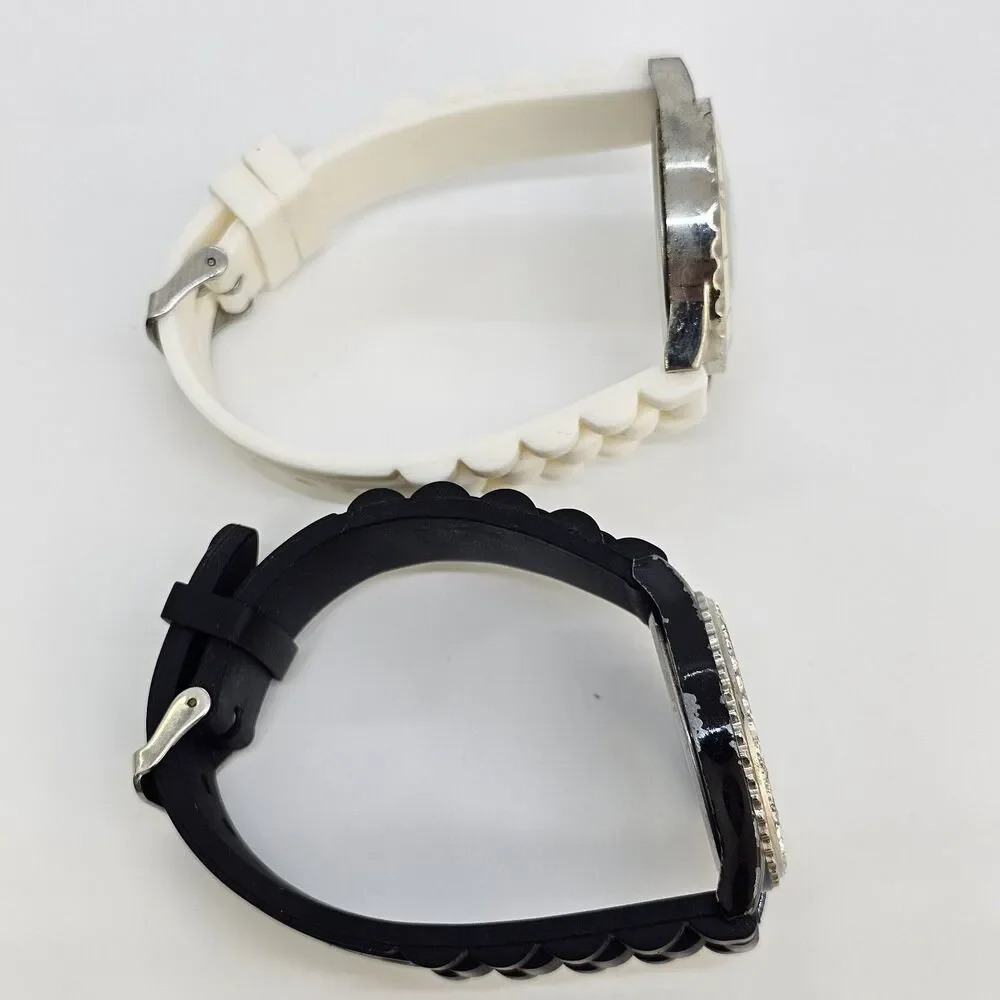 2X Women's Watch 38MM Black White Dial Black White‎ Plastic Bands New Battery